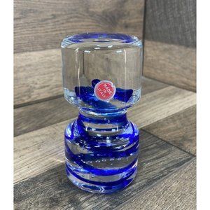 Murano Italy Art Glass Paperweight Blue Swirl Bullicante Bubble Original Sticker